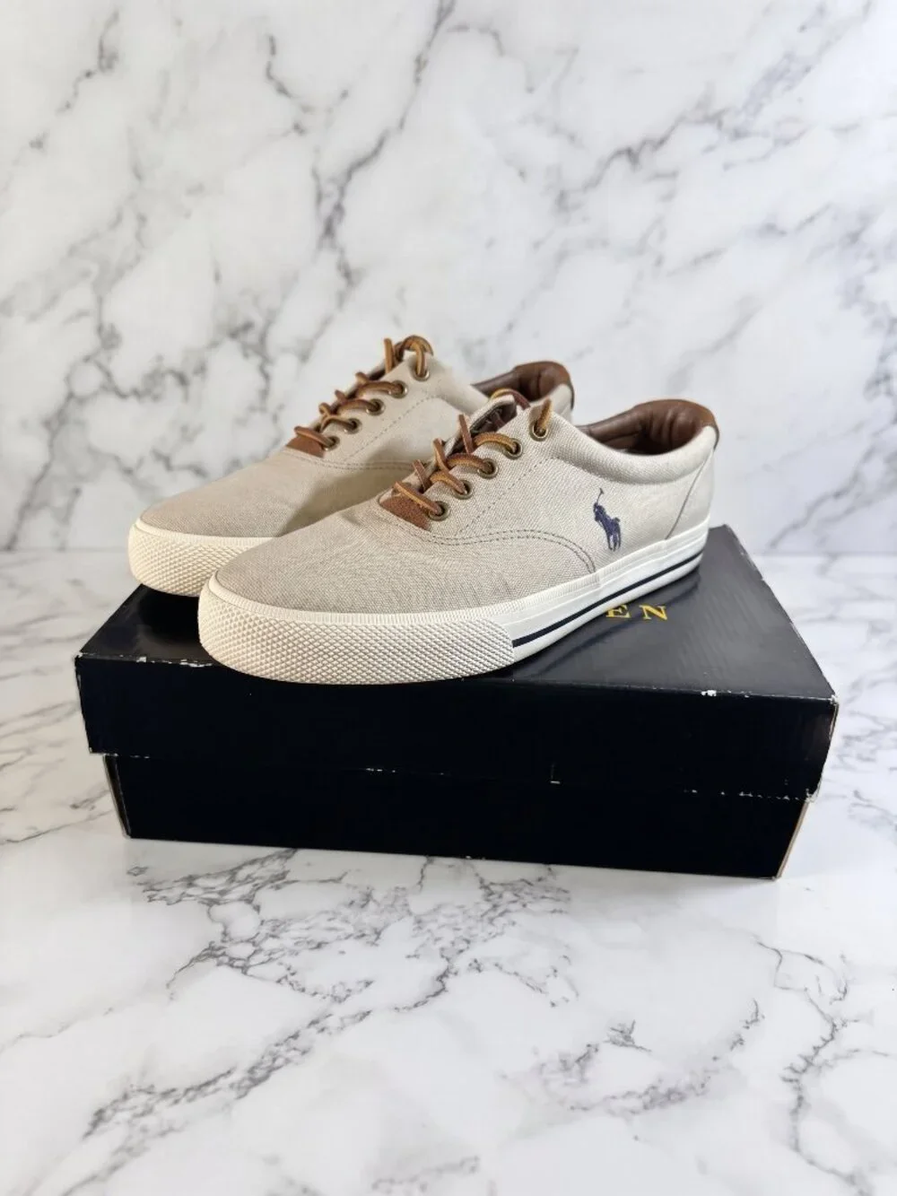 Polo Ralph Lauren Vaughn Low-Top Sneakers - Canvas & Suede Mens 9.5 D